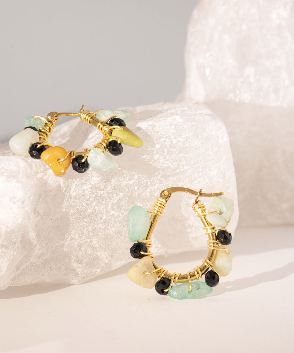 Argollas Amazonita | acero inoxidable | piedra natural | Mellany Joyas